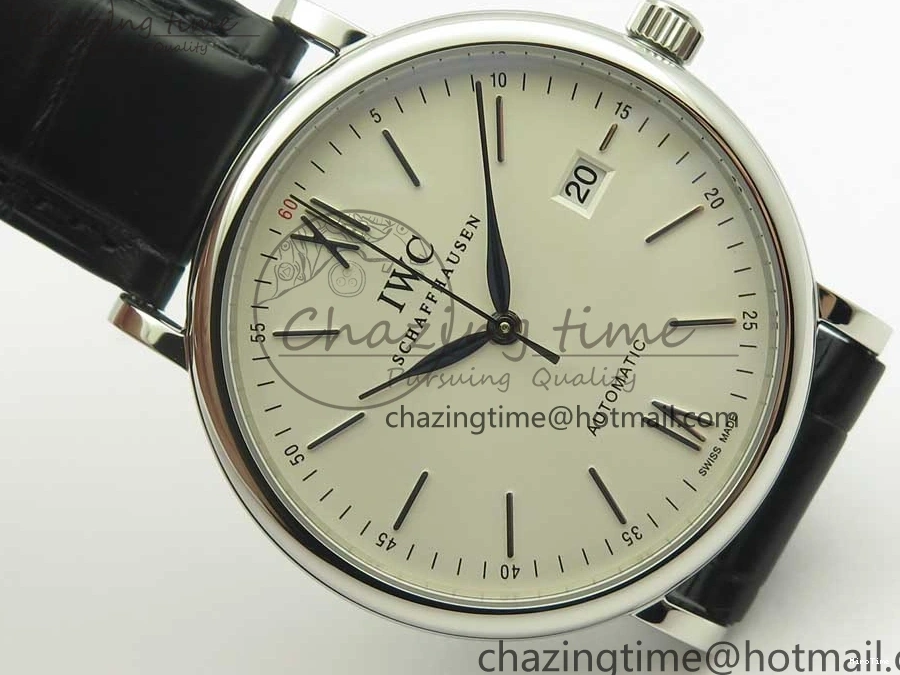 MIROTIME 0203 Supportive Portofino Automatic SS AF 1:1 Best Edition White Dial on Black Croco Leather Strap A 7184